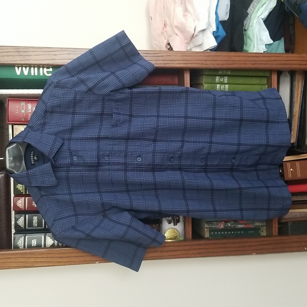 George blue and black checked SS button down shirt size S